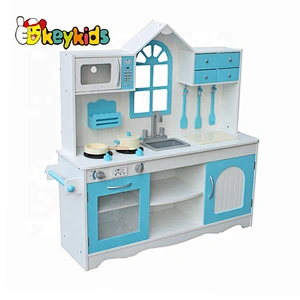 New hottest house shaped pretend blue wooden kitchen toy play set for kids W10C346