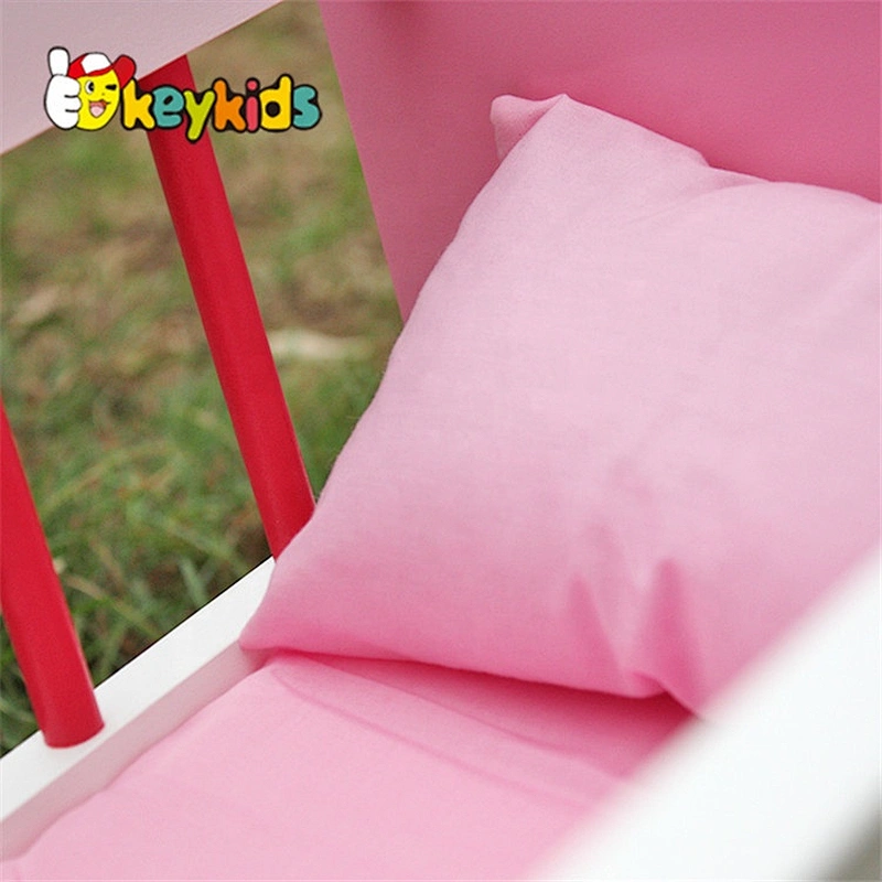 Top sale kids wooden toy 18 inch doll bed for wholesale W06B052