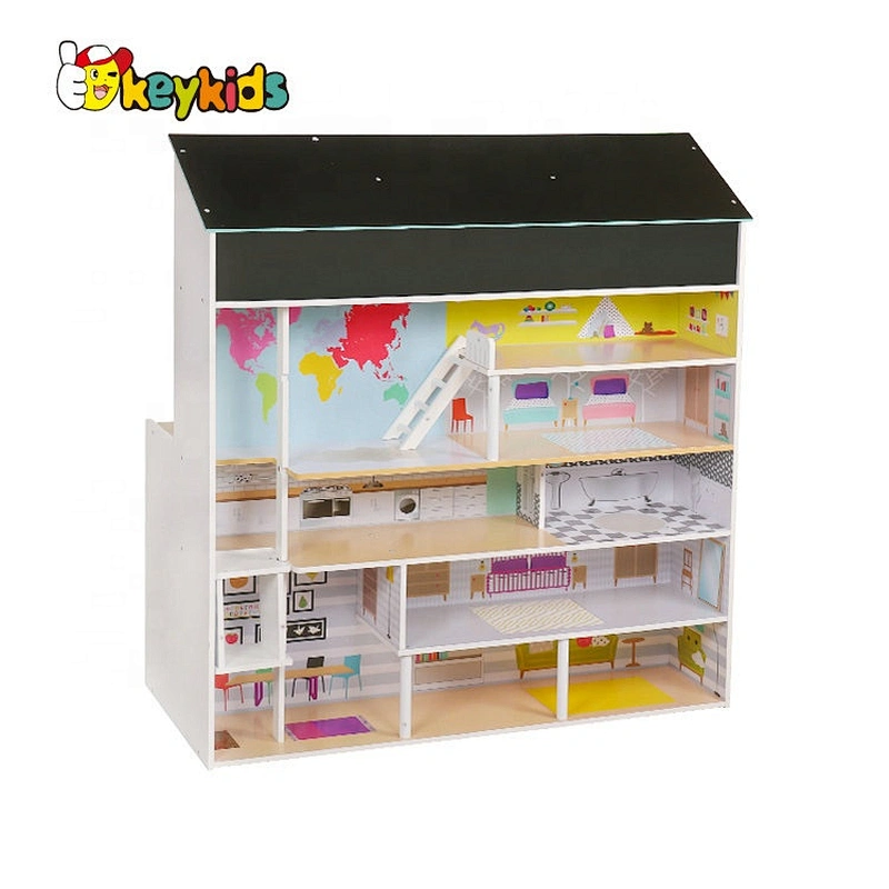 Pretend Play Dollhouse & Kitchen Wooden kids playsets With Double-Side W10C325