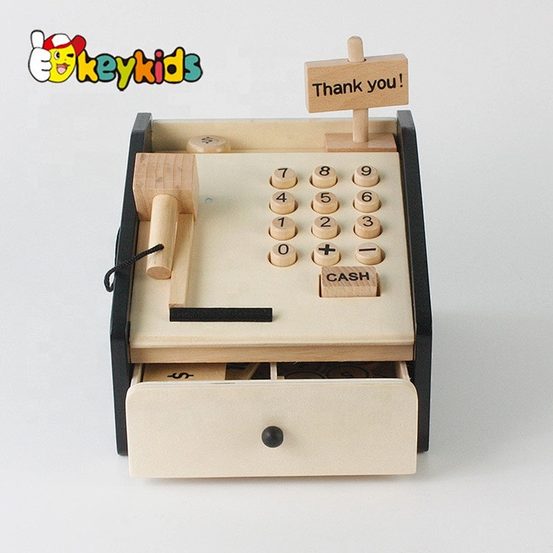 Top sale kids wooden pretend play toy cash register for wholesale W10A066