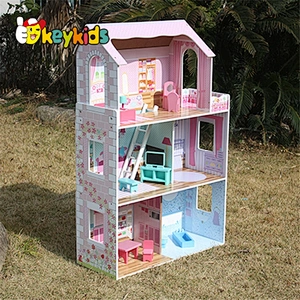 Top sale pretend play kids wooden doll houses for wholesale W06A044