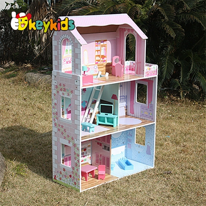 Top sale pretend play kids wooden doll houses for wholesale W06A044