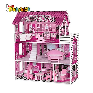 Customize pretend play wooden mini dollhouse for girls W06A380D