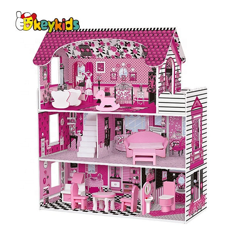 Customize pretend play wooden mini dollhouse for girls W06A380D