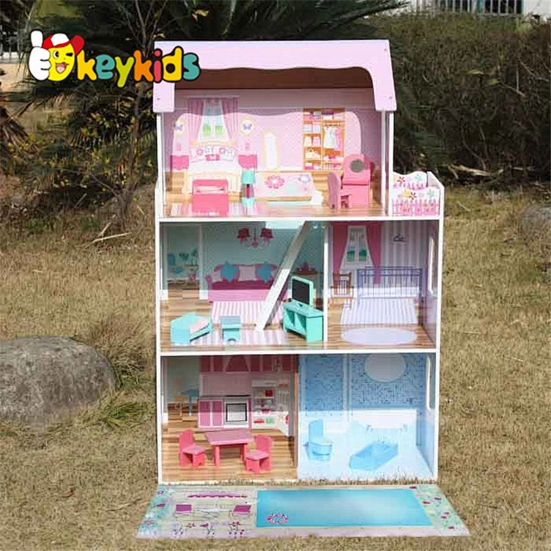 Top sale pretend play kids wooden doll houses for wholesale W06A044