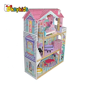 wholesale girls pretend play big wooden dollhouse toy with furniture W06A220