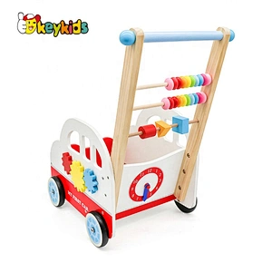 Multifunction Wooden Push Along Trolley With Four Wheels W16E037