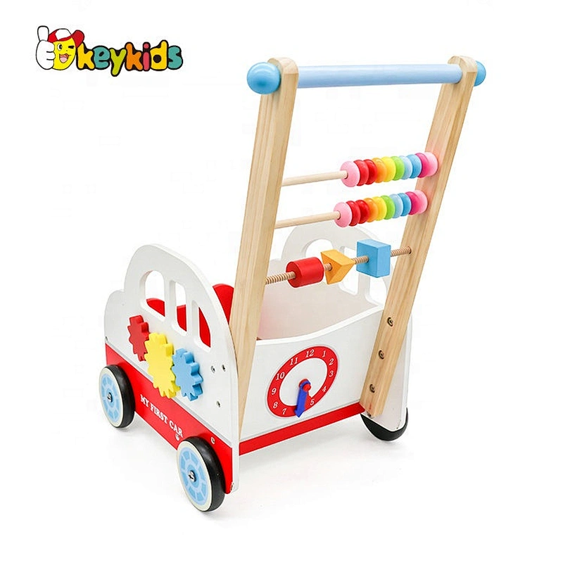 Multifunction Wooden Push Along Trolley With Four Wheels W16E037