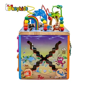 wholesale educational wooden activity cube toy, Multi-functional String Beads toy for kids W12D033