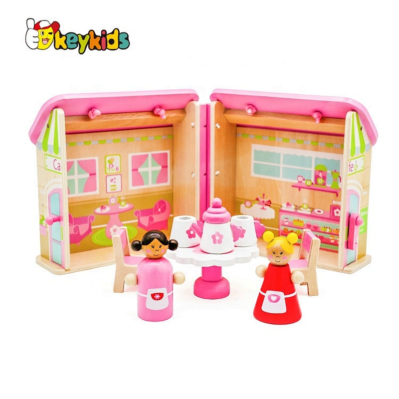 Top sale pink wooden girls dolls house for wholesale W06A171