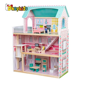 Most popular 3 floors girls wooden dollhouse toy with elevator W06A372