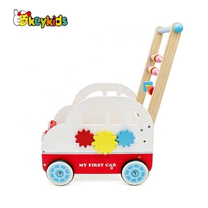 Multifunction Wooden Push Along Trolley With Four Wheels W16E037