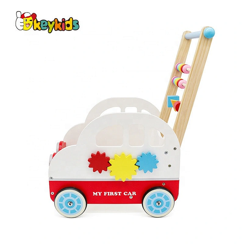 Multifunction Wooden Push Along Trolley With Four Wheels W16E037