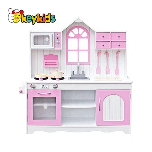 New hottest big house shaped pink wooden kids kitchen set toy for pretend play W10C336