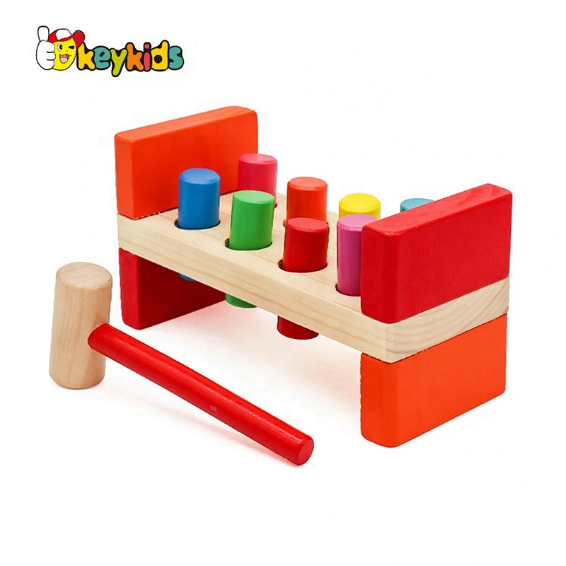 Colourful knocking table wooden pounding bench toy for toddlers W11G018