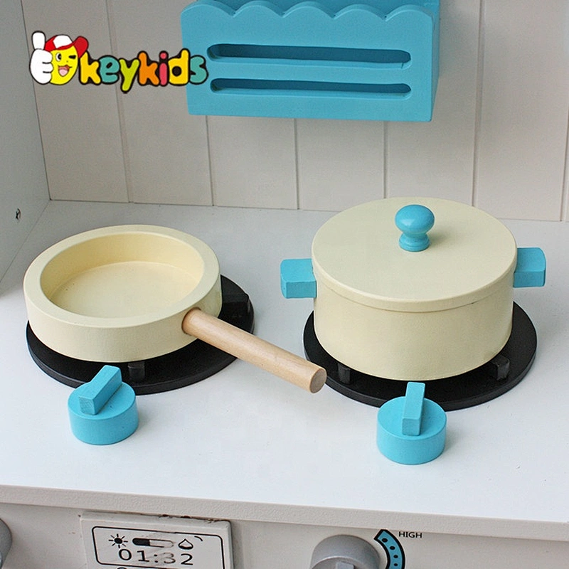 New hottest house shaped pretend blue wooden kitchen toy play set for kids W10C346