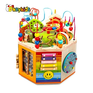 New fashion kids wooden busy time play cube with music W11B240