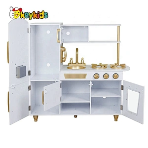 New released gold wooden toy kitchen set with freezer W10C567