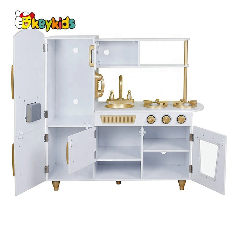 New released gold wooden toy kitchen set with freezer W10C567