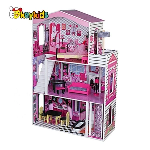 Top sale kids pretend play wooden doll house kits with elevator W06A355