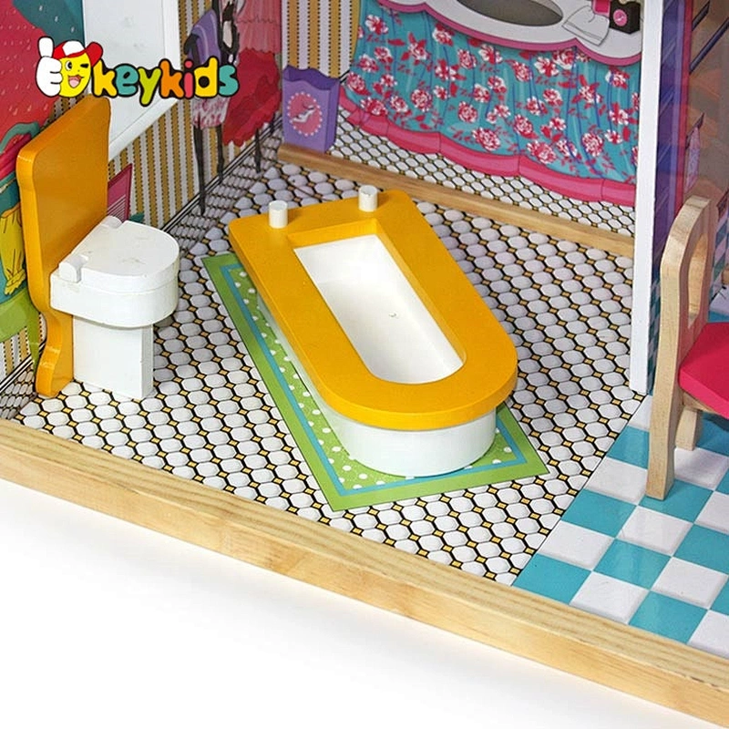 wholesale girls pretend play big wooden dollhouse toy with furniture W06A220