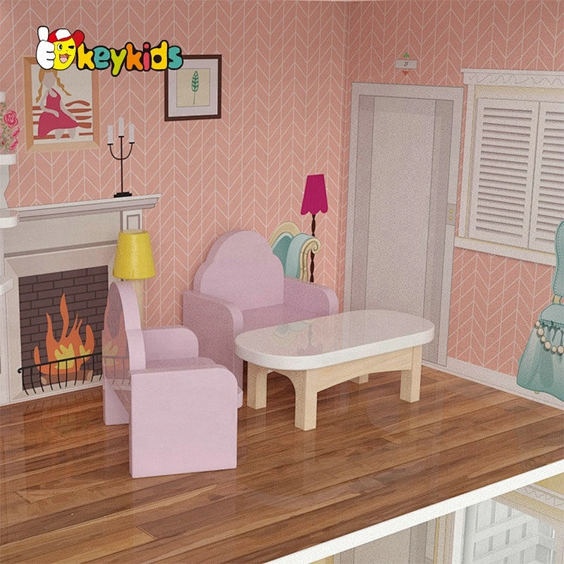 Custolmize kids wooden big dolls house with garden trees W06A416