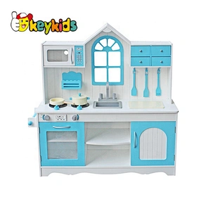 New hottest house shaped pretend blue wooden kitchen toy play set for kids W10C346