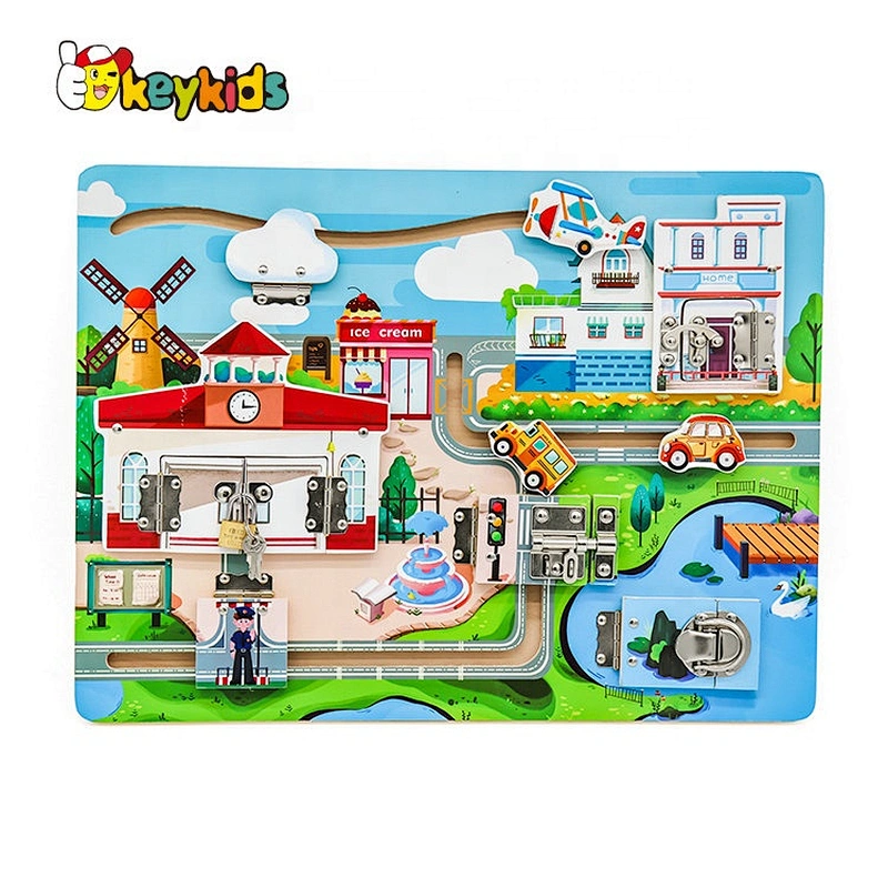 Custom travel busy board wooden latches board for children W12D166