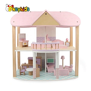 New fashion pink wooden mini dollhouse kits for girls W06A385