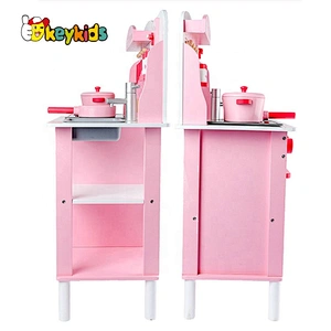 Top sale play cooking wooden pink toy kitchen for children W10C471