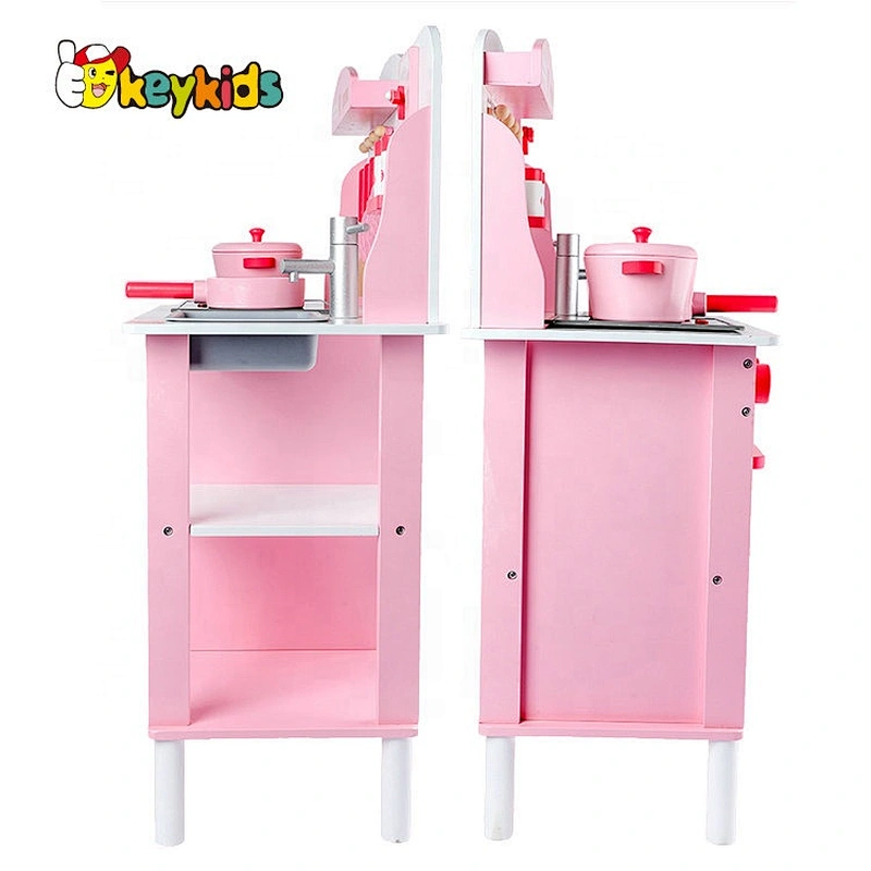 Top sale play cooking wooden pink toy kitchen for children W10C471