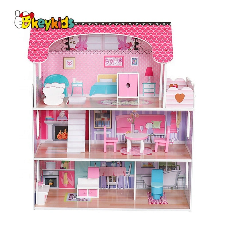 Classic Girls Small Pink Wooden Barbie Doll Princess House For Wholesale W06A380