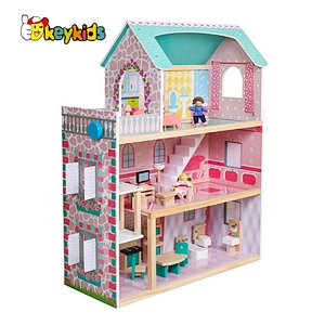 Most popular 3 floors girls wooden dollhouse toy with elevator W06A372