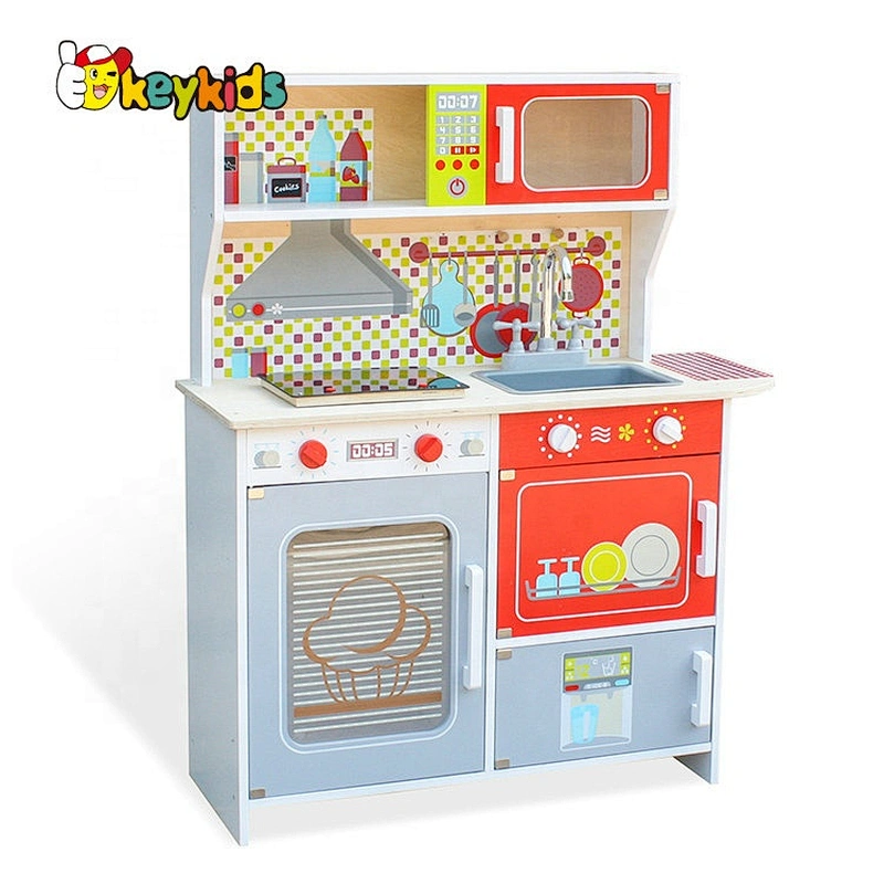 New design cooking game wooden kids play kitchen with accessories W10C386B