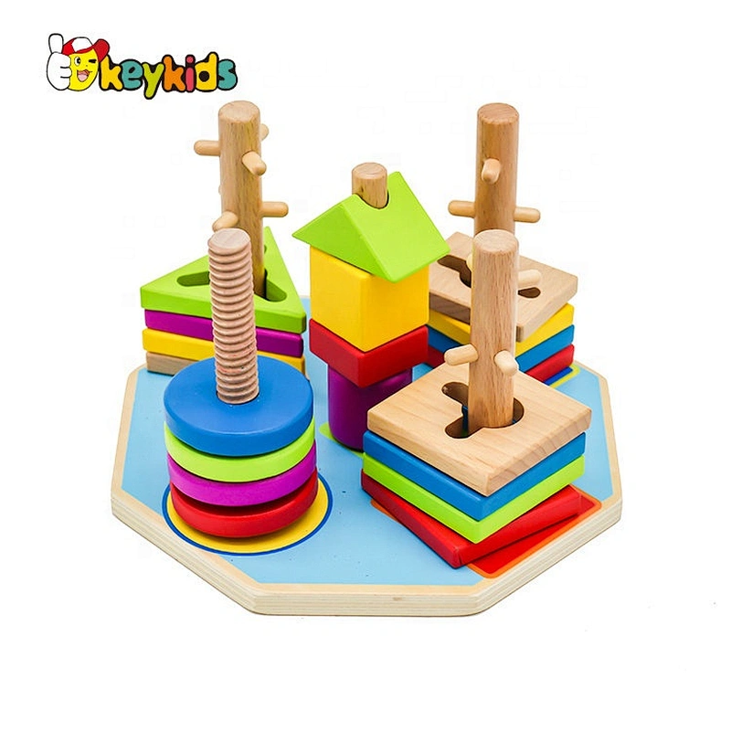 2019 New design stacking wooden baby shape sorter for early development W13E084