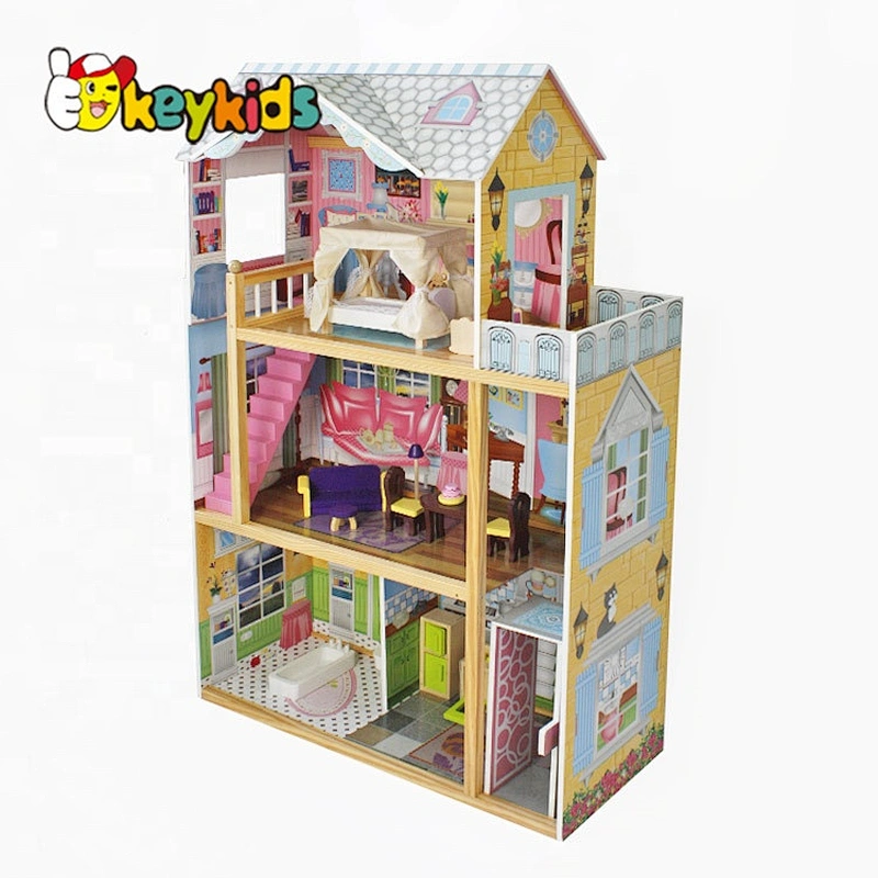 Top sale wooden kids dollhouse with elevator W06A247