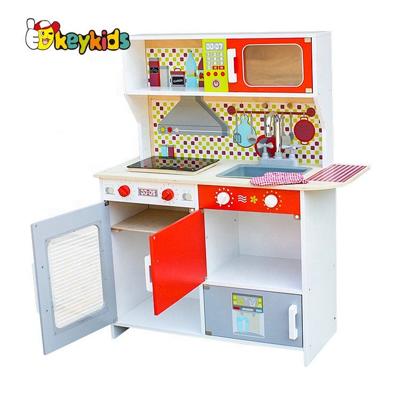 New design cooking game wooden kids play kitchen with accessories W10C386B