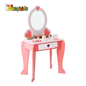 Pretend Play Pink Wooden Dressing Table With Mirror And Stool W08H102