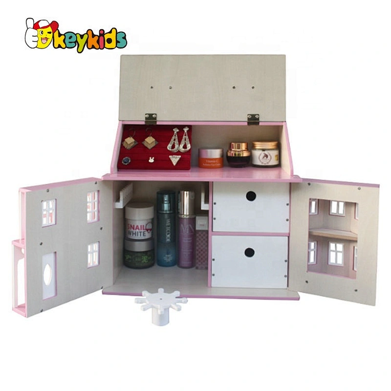 Hot selling kids miniature wooden dollhouse kits for role play W06A409