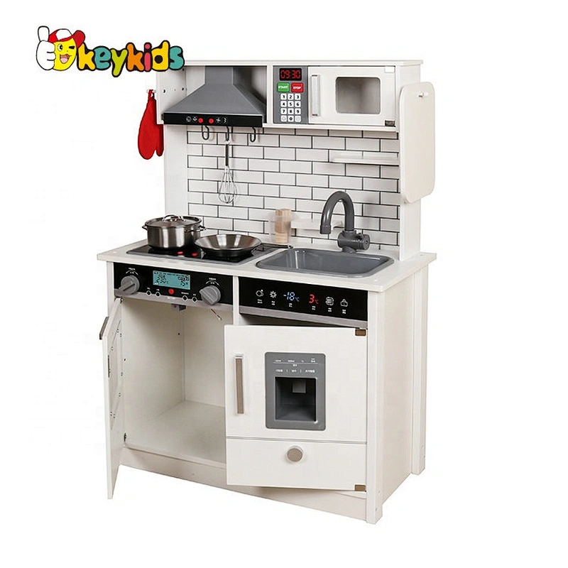 Ready to ship large white wooden kitchen play set with light and sound W10C493B
