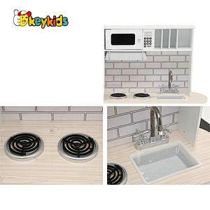 On sale large kids wooden white kitchen set toys with freezer W10C598