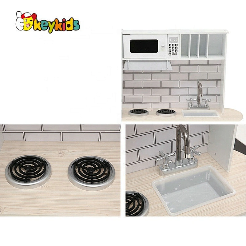 On sale large kids wooden white kitchen set toys with freezer W10C598