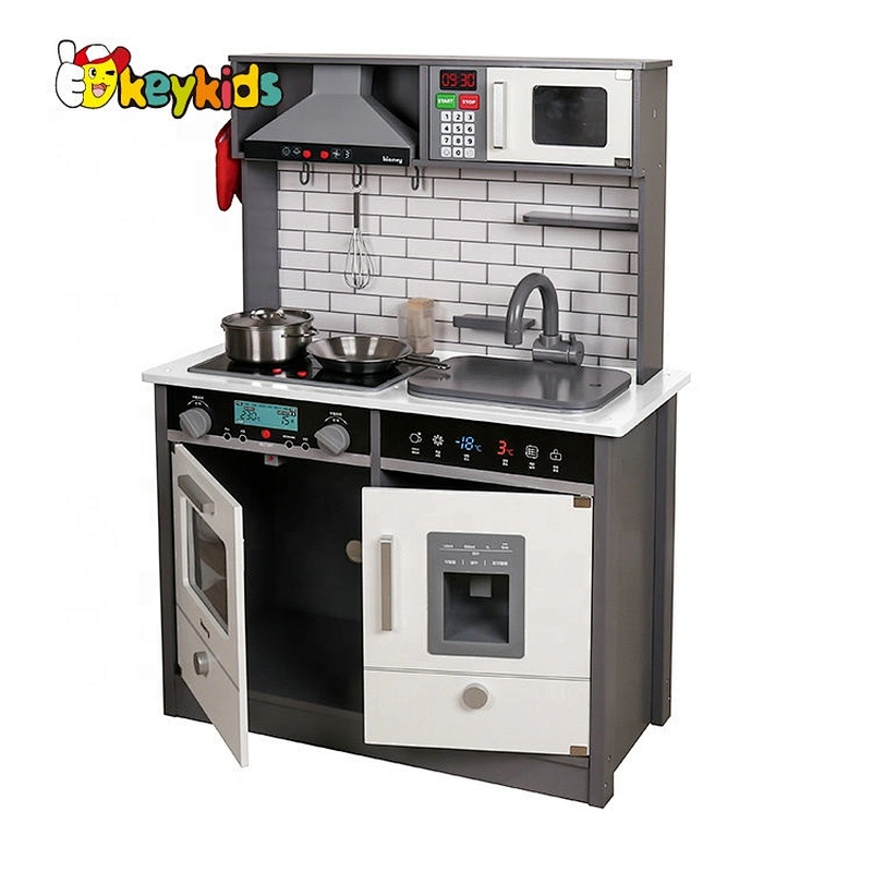 New released children wooden play kitchen with lights and sounds W10C493