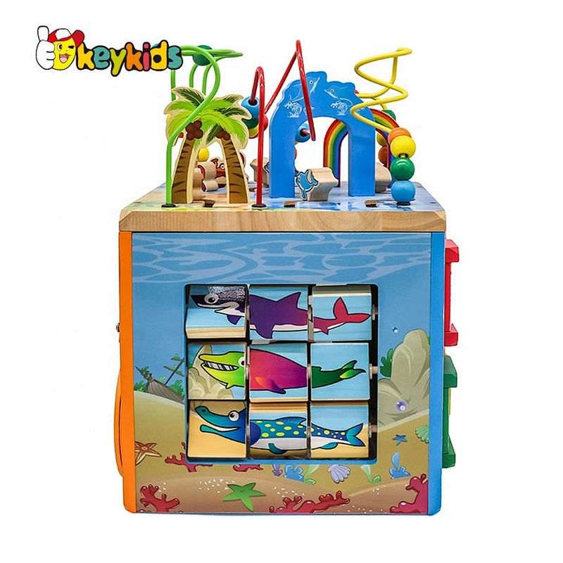 wholesale educational wooden activity cube toy, Multi-functional String Beads toy for kids W12D033