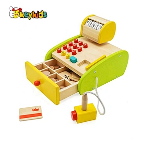 New design preschool wooden toddler cash register for pretend play W10A097
