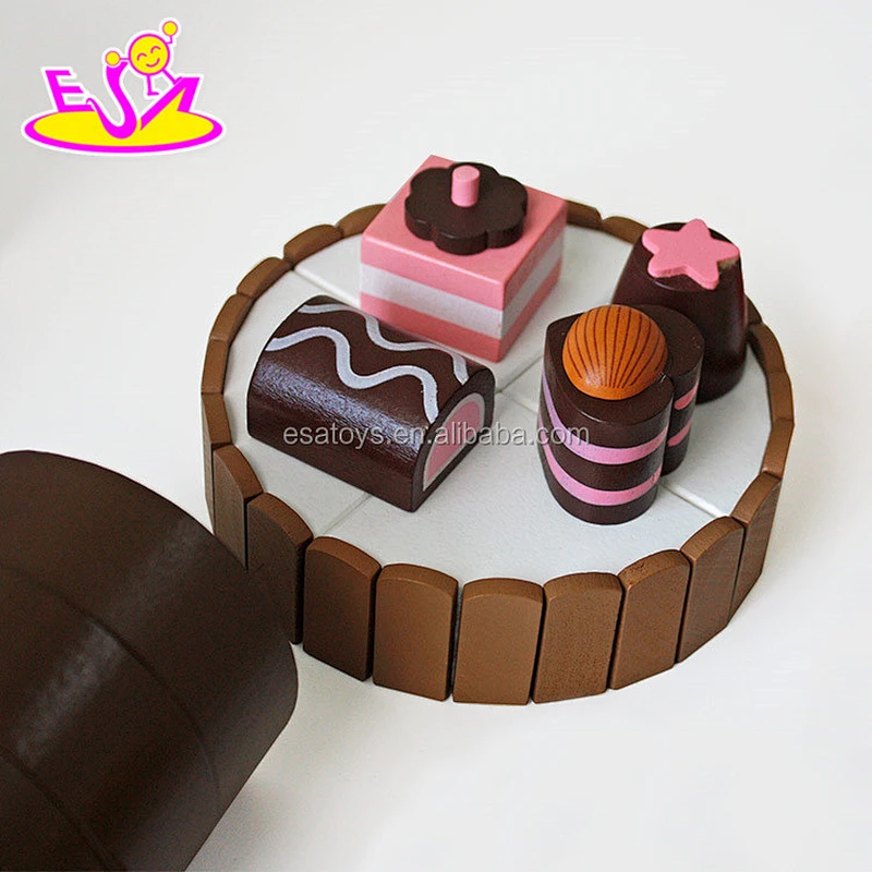 Wholesale children pretend play toys wooden toy birthday cake with food and box W10B195