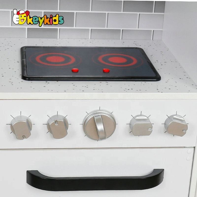 Unique design kids white wooden play kitchen with electronic functions W10C223