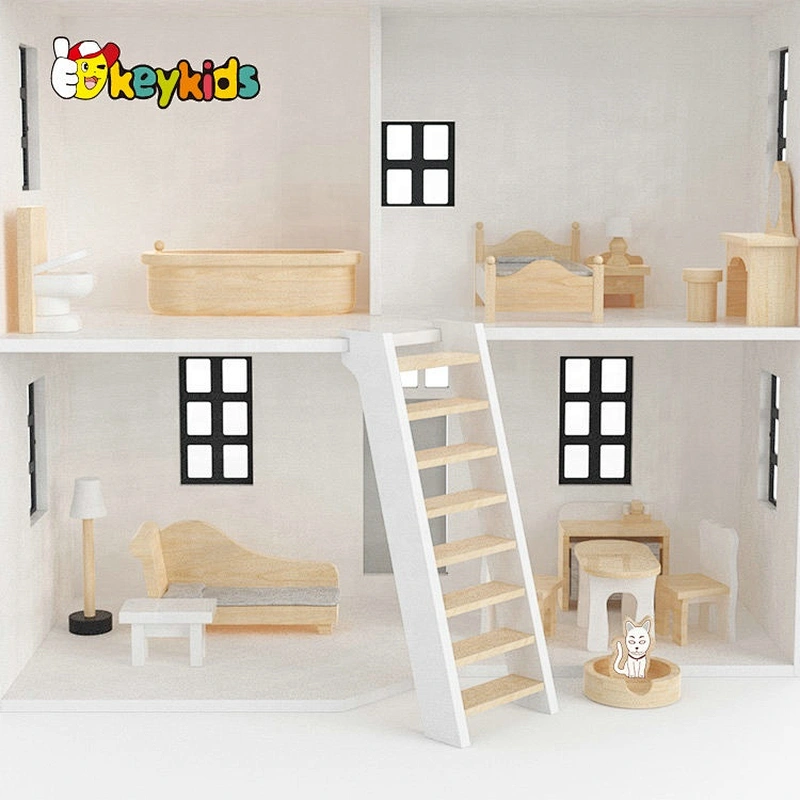Best design white wooden miniature dollhouse kits for kids W06A404