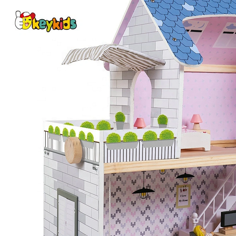 Top sale children miniature wooden dollhouse with sounds W06A365