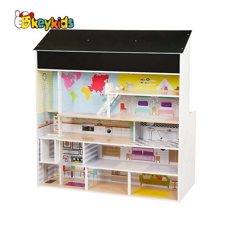 Pretend Play Dollhouse & Kitchen Wooden kids playsets With Double-Side W10C325